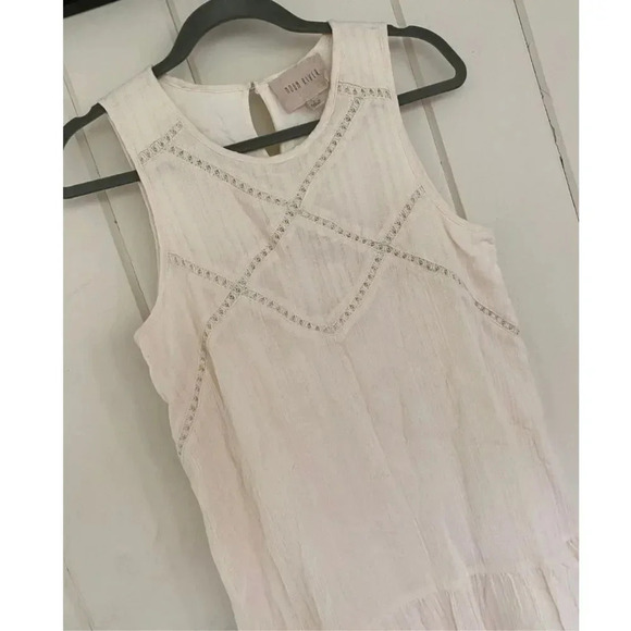 Moon River, Sleeveless Boho Ruffle Hem Cotton Dress, Ivory, White - Picture 3 of 6